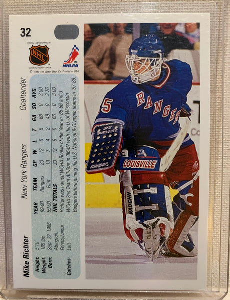 1990-91 UPPER DECK HOCKEY #32 NEW YORK RANGERS - MIKE RICHTER ROOKIE CARD RAW