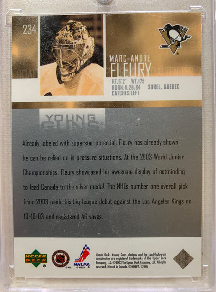 2003-04 UPPER DECK HOCKEY #234 PITTSBURGH PENGUINS - MARC ANDRE FLEURY YOUNG GUNS ROOKIE CARD RAW
