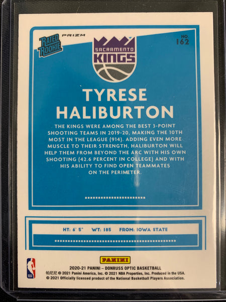 2020-2021 DONRUSS OPTIC NBA BASKETBALL #162 SACRAMENTO KINGS - TYRESE HALIBURTON BLUE VELOCITY PARALLEL RATED ROOKIE CARD