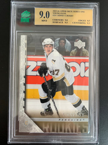 2005-06 UPPER DECK HOCKEY #201 PITTSBURGH PENGUINS - SIDNEY CROSBY YOUNG GUNS ROOKIE CARD GRADED MNT 9.0 MINT