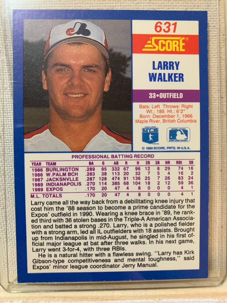 1990-91 SCORE BASEBALL #631 - LARRY WALKER ROOKIE CARD RAW