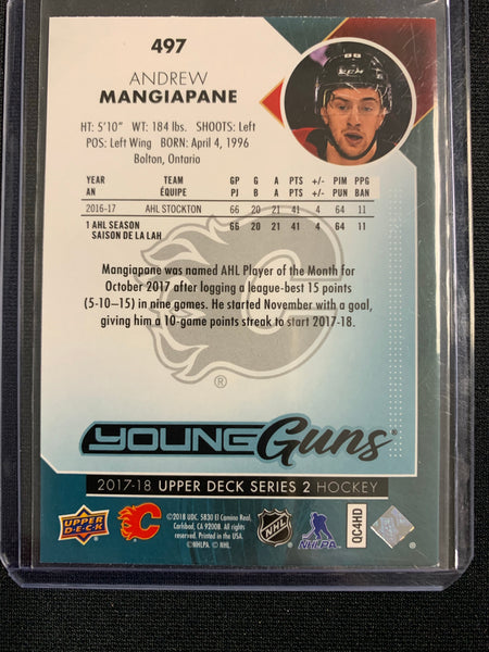 2017-18 UPPER DECK SERIES 2 HOCKEY #497 CALGARY FLAMES - ANDREW MANGIAPANE YOUNG GUNS ROOKIE CARD