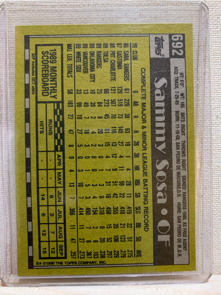 1990-91 TOPPS BASEBALL #692 - SAMMY SOSA ROOKIE CARD RAW