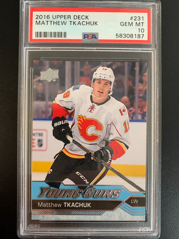 2016-17 UPPER DECK HOCKEY #231 CALGARY FLAMES - MATTHEW TKACHUK YOUNG GUNS ROOKIE CARD GRADED PSA 10 GEM MINT