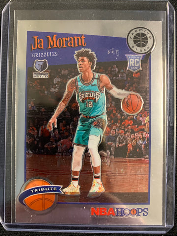 2019-20 PANINI NBA HOOPS PREMIUM STOCK BASKETBALL #297 MEMPHIS GRIZZLIES - JA MORANT TRIBUTE ROOKIE CARD