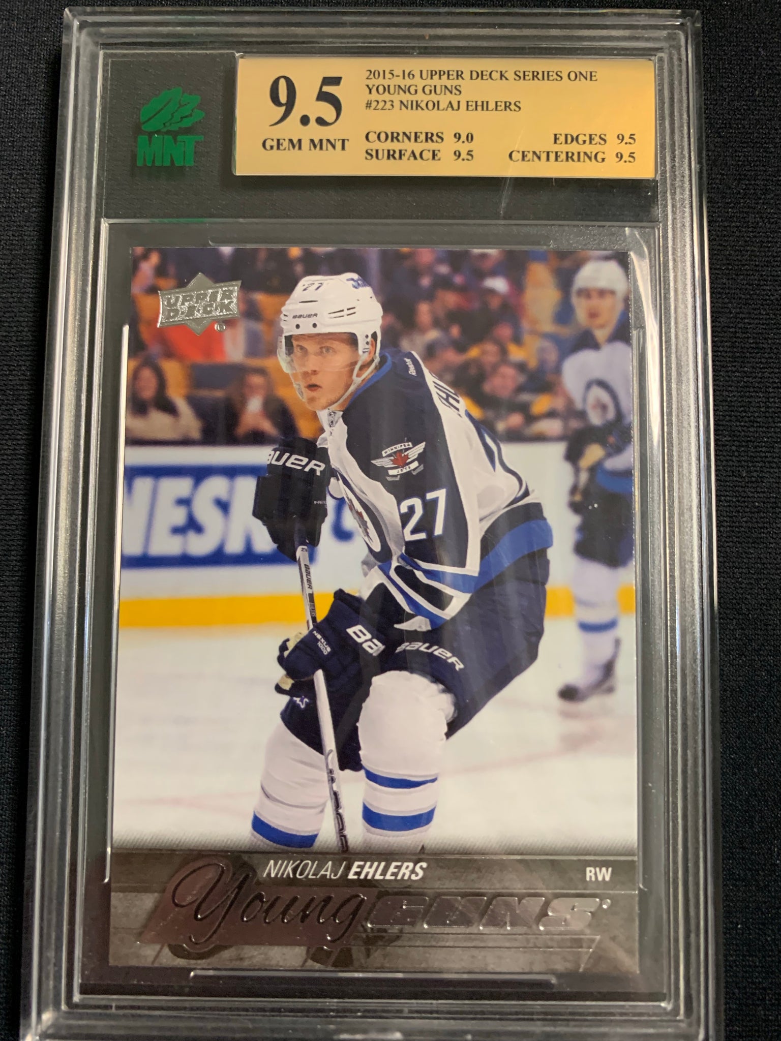 2015-16 UPPER DECK HOCKEY #223 WINNIPEG JETS - NIKOLAJ EHLERS YOUNG GUNS ROOKIE CARD GRADED MNT 9.5 GEM MINT