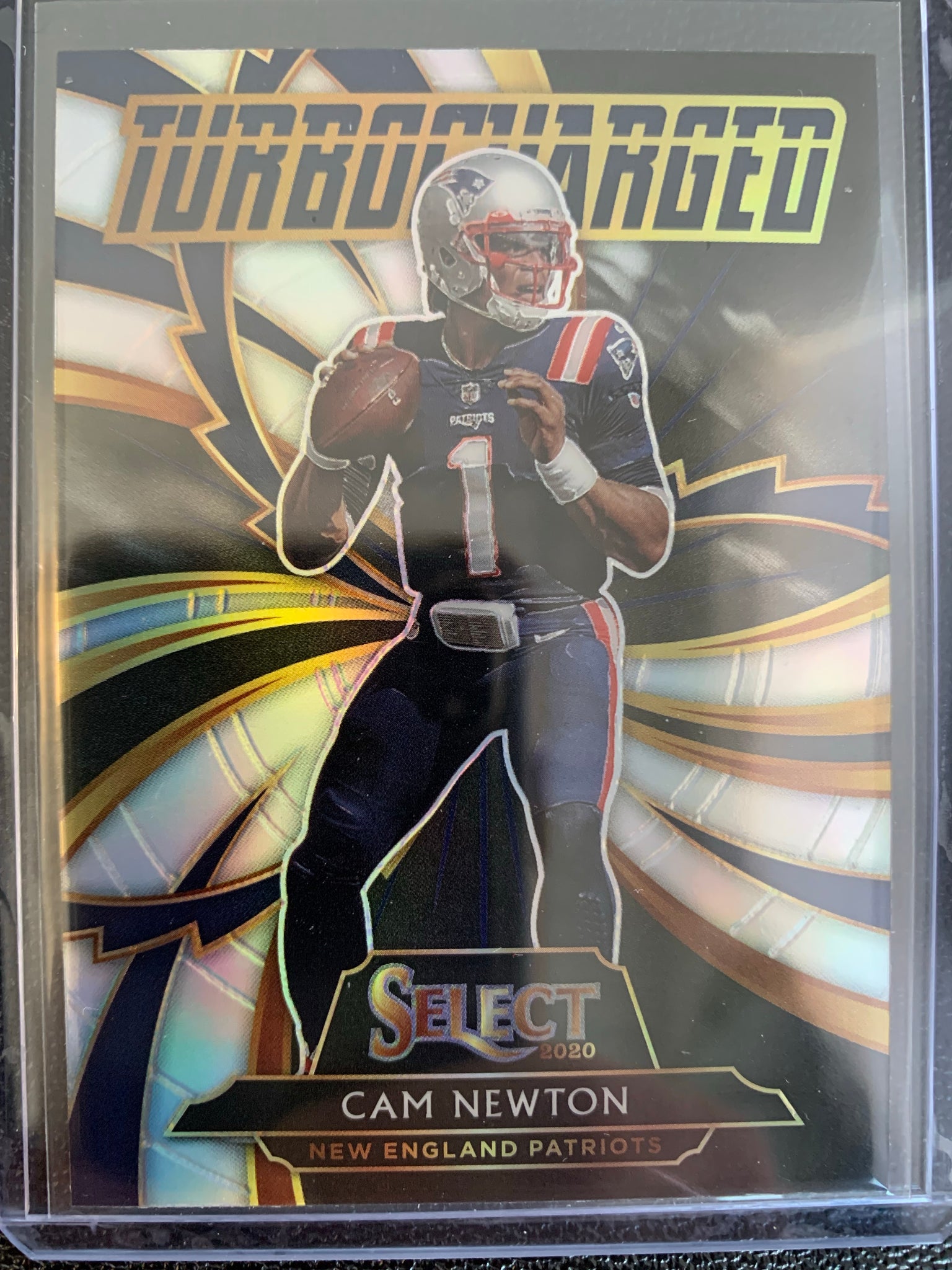 2020 PANINI SELECT FOOTBALL #T11 NEW ENGLAND PATRIOTS - CAM NEWTON TURBOCHARGED SILVER PRIZM INSERT CARD