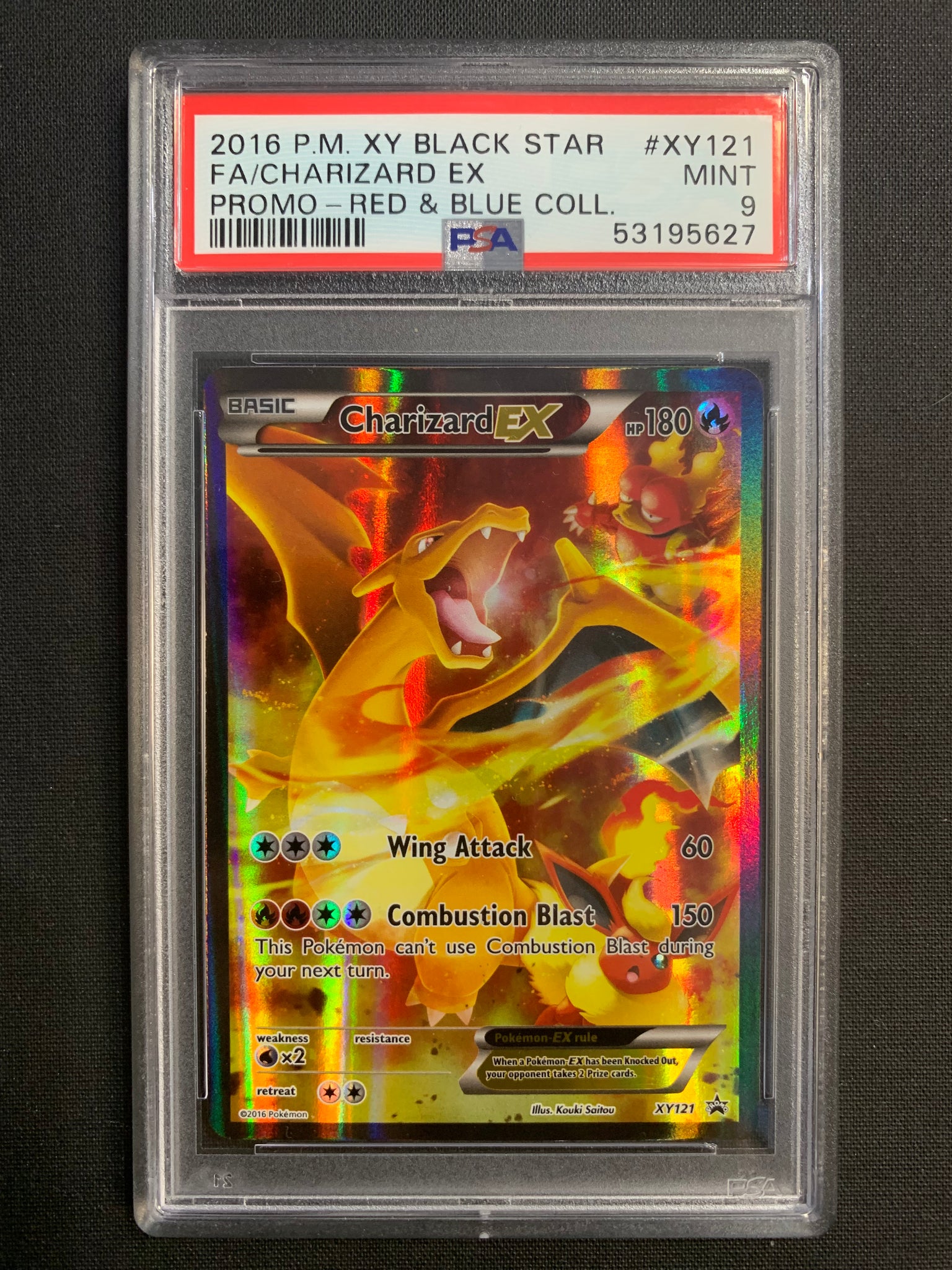 2016 POKEMON XY EVOLUTIONS CHARIZARD BLACK STAR PROMO XY121 - RED & BLUE COLLECTION GRADED PSA 9 MINT