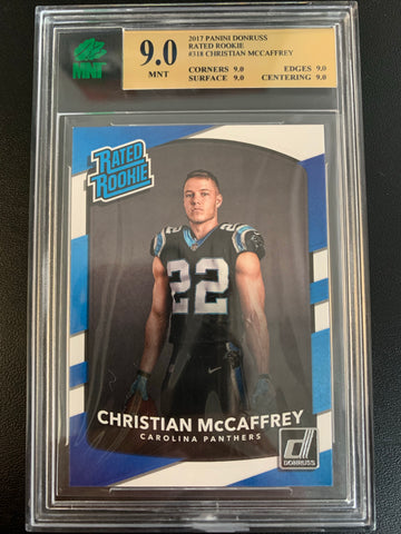 2017 PANINI DONRUSS FOOTBALL #318 CAROLINA PANTHERS - CHRISTIAN MCCAFFREY RATED ROOKIE CARD GRADED MNT 9.0 MINT