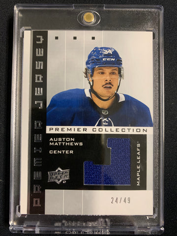 2019-20 UPPER DECK PREMIER HOCKEY #02-AM TORONTO MAPLE LEAFS - AUSTON MATTHEWS PREMIER COLLECTION GAME USED JERSEY NUMBERED 24/49