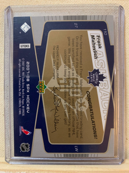 2007-08 SPX HOCKEY #110 TORONTO MAPLE LEAFS - FRANK MAHOVLICH SPX FLASHBACK FABRICS CARD RAW
