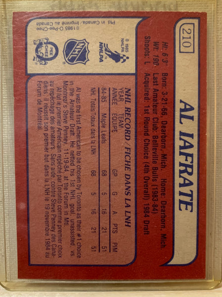 1985-86 O-PEE-CHEE HOCKEY #210 TORONTO MAPLE LEAFS - AL IAFRATE ROOKIE CARD RAW