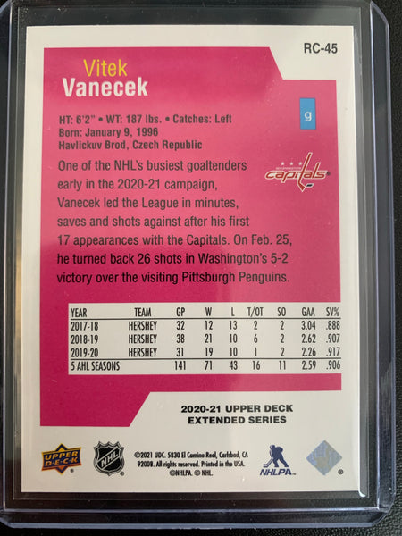 2020-21 UPPER DECK EXTENDED HOCKEY #RC-45 WASHINGTON CAPITALS - VITEK VANECEK ROOKIE CLASS ROOKIE CARD