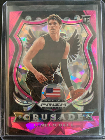 2020 PANINI PRIZM DRAFT PICKS BASKETBALL #83 CHARLOTTE HORNETS - LAMELO BALL PINK ICE PARALLEL PRIZM CRUSADE ROOKIE CARD