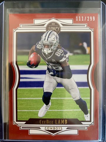 2021 PANINI LEGACY FOOTBALL #4 DALLAS COWBOYS - CEE DEE LAMB RED PARALLEL NUMBERED 111/299