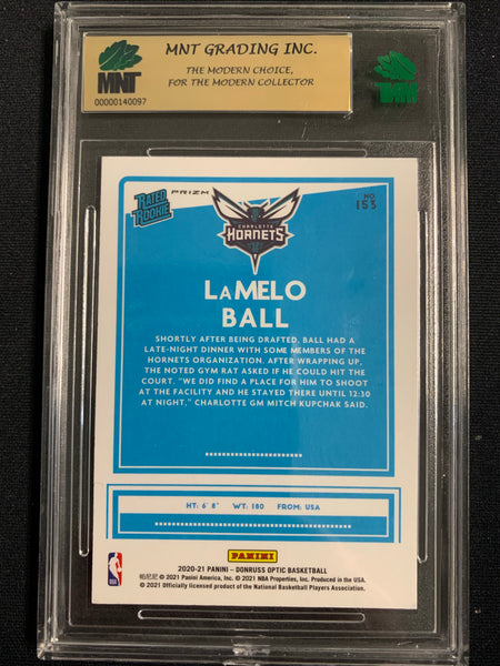 2020-2021 PANINI DONRUSS OPTIC NBA BASKETBALL #153 CHARLOTTE HORNETS - LAMELO BALL HYPER PINK PRIZM RATED ROOKIE CARD GRADED MNT 9.0 MINT