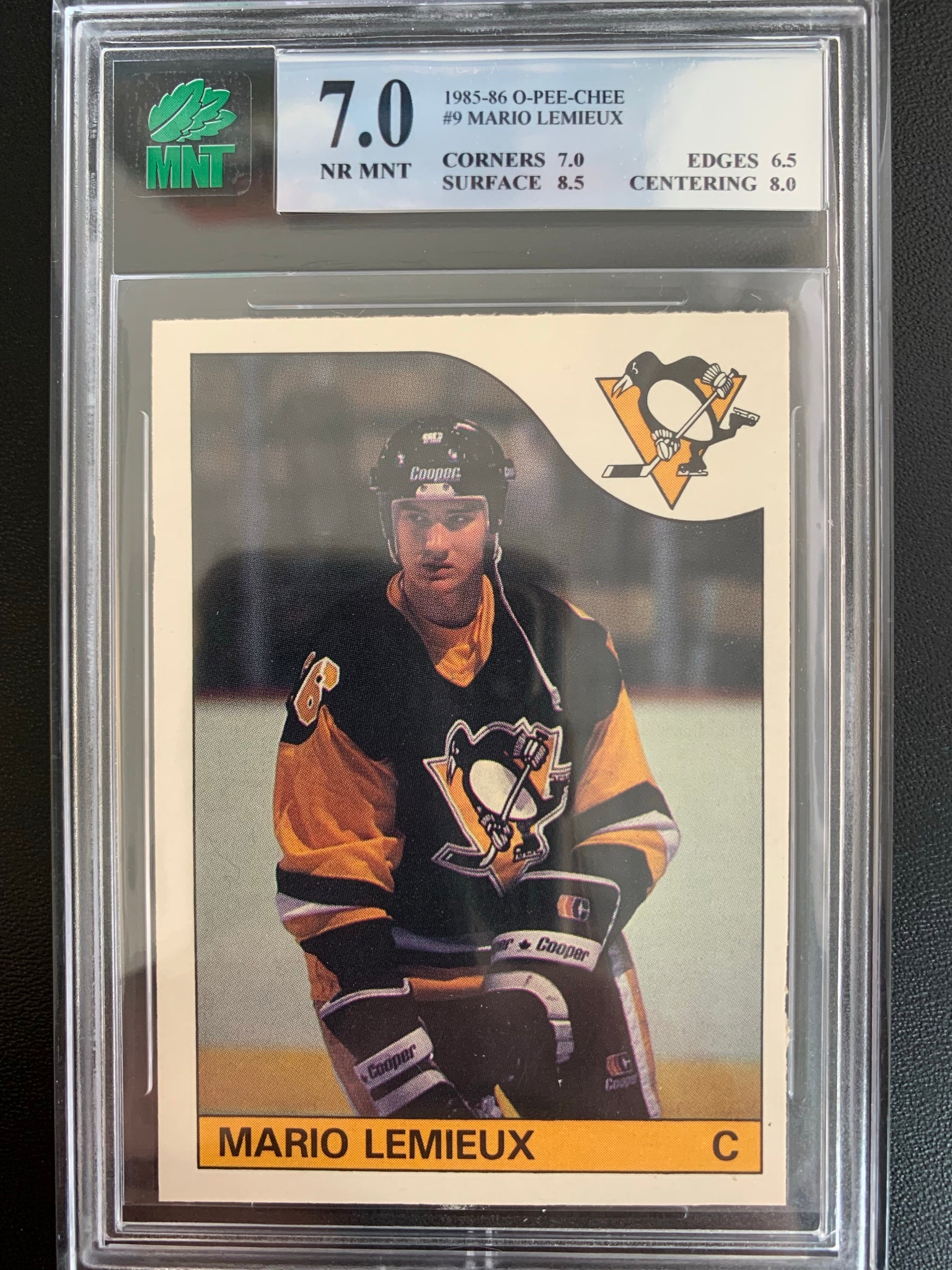 1985-86 O-PEE-CHEE HOCKEY #9 PITTSBURGH PENGUINS - MARIO LEMIEUX ROOKIE CARD GRADED MNT 7.0 NR MINT