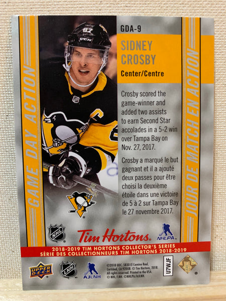 2018-19 TIM HORTONS HOCKEY #GDA-9 PITTSBURGH PENGUINS - GAME DAY ACTION SIDNEY CROSBY CARD RAW