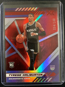 2020-2021 PANINI CHRONICLES NBA BASKETBALL #291 SACRAMENTO KINGS - TYRESE HALIBURTON PANINI XR RED PARALLEL ROOKIE CARD NUMBERED 034/149