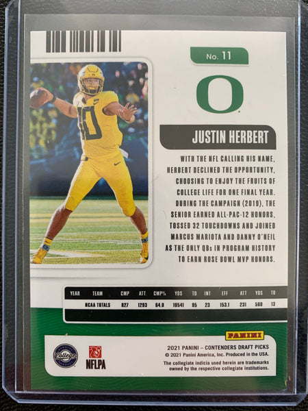 2021 PANINI CONTENDERS FOOTBALL #11 LOS ANGELES CHARGERS - JUSTIN HERBERT SEASON TICKET