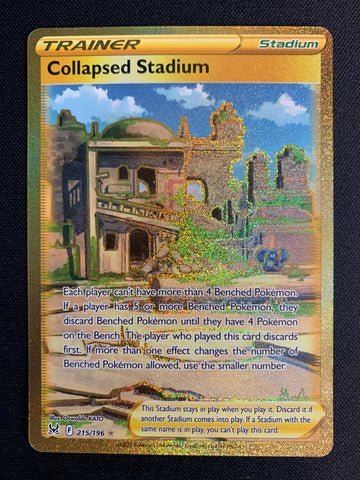 2022 POKEMON LOST ORIGIN COLLAPSED STADIUM GOLD SECRET RARE #215/196 - PACK FRESH !