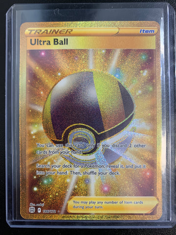 POKEMON SW & SH BRILLIANT STARS ULTRA BALL TRAINER GOLD SECRET RARE - 186/172 - PACK FRESH CONDITION