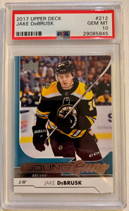 2017-18 UPPER DECK HOCKEY #212 BOSTON BRUINS - JAKE DEBRUSK  ROOKIE CARD GRADED PSA 10 GEM MINT