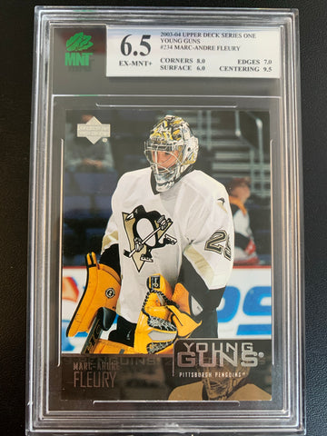 2003-04 UPPER DECK HOCKEY #234 PITTSBURGH PENGUINS - MARC ANDRE FLEURY YOUNG GUNS ROOKIE CARD GRADED MNT 6.5 EX-MINT+