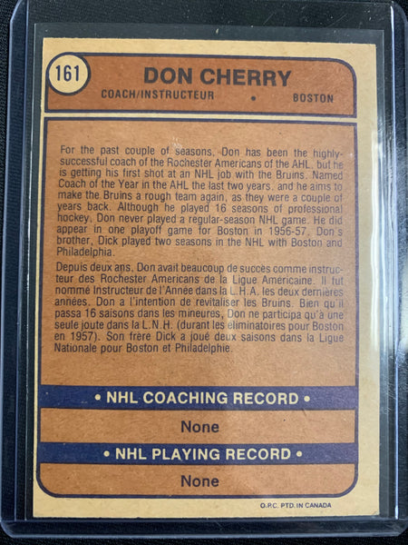 1974-75 O-PEE-CHEE HOCKEY #161 BOSTON BRUINS - DON CHERRY CARD