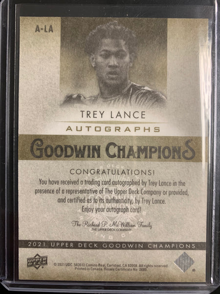 2021 UPPER DECK GOODWIN CHAMPIONS - TREY LANCE GOODWIN CHAMPIONS ON CARD AUTOGRAPHS