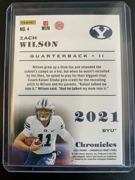 2021 PANINI CHRONICLES DRAFT PICKS FOOTBALL #4 NEW YORK JETS - ZACH WILSON CHRONICLES ROOKIE CARD