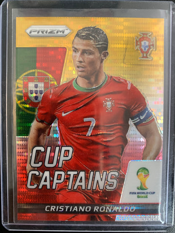 2014 FIFA WORLD CUP PANINI PRIZM SOCCER #5 CRISTIANO RONALDO CUP CAPTAINS GOLD PRIZM PARALLEL