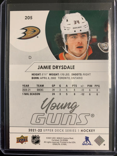 2021-22 UPPER DECK S1 HOCKEY #205 ANAHEIM DUCKS - JAMIE DRYSDALE YOUNG GUNS ROOKIE CARD