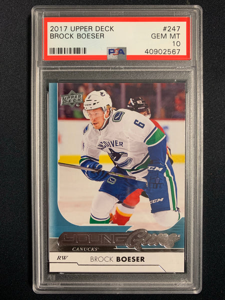 2017-18 UPPER DECK HOCKEY #247 VANCOUVER CANUCKS - BROCK BOESER  ROOKIE CARD GRADED PSA 10 GEM MINT