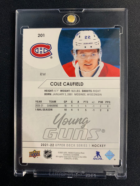 2021-22 UPPER DECK S1 HOCKEY #201 MONTREAL CANADIENS - COLE CAUFIELD YOUNG GUNS ROOKIE CARD