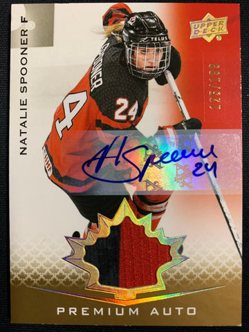 2021 UPPER DECK TEAM CANADA WOMENS HOCKEY #63 - NATALIE SPOONER PREMIUM AUTO 2 COLOUR PATCH NUMBERED 125/199