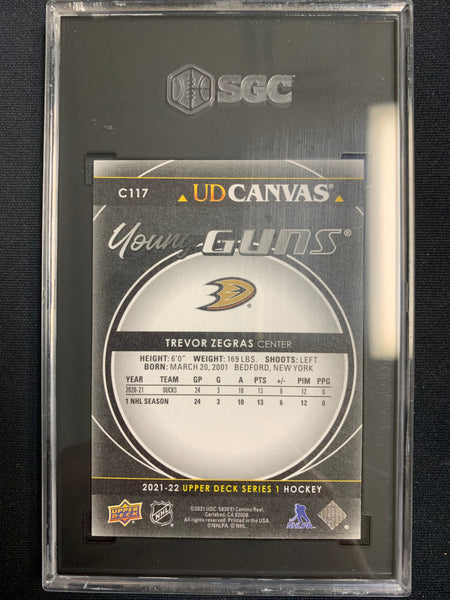 2021-22 UPPER DECK S1 HOCKEY #C117 ANAHEIM DUCKS - TREVOR ZEGRAS YOUNG GUNS BLACK CANVAS SSP ROOKIE CARD GRADED SGC 9.5