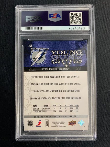 2008 UPPER DECK SERIES 1 HOCKEY #245 - TAMPA BAY LIGHTNING - STEVEN STAMKOS YOUNG GUNS ROOKIE GRADED PSA 9 MINT