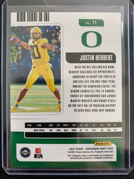 2021 PANINI CONTENDERS FOOTBALL #11 LOS ANGELES CHARGERS - JUSTIN HERBERT PRIZM CONFERENCE FINALS TICKET #'D 66/99