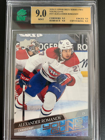 2020-21 UPPER DECK HOCKEY #455 MONTREAL CANADIENS - ALEXANDER ROMANOV YOUNG GUNS ROOKIE CARD GRADED MNT 9.0 MINT