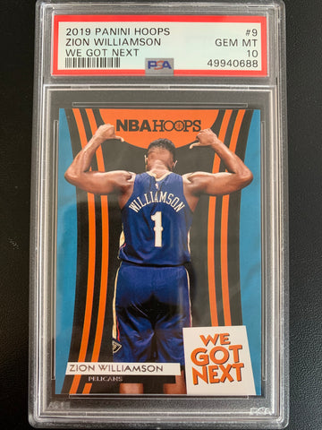 2019 PANINI HOOPS NBA BASKETBALL #9 NEW ORLEANS PELICANS - ZION WILLIAMSON "WE GOT NEXT" GRADED PSA 10 GEM MINT