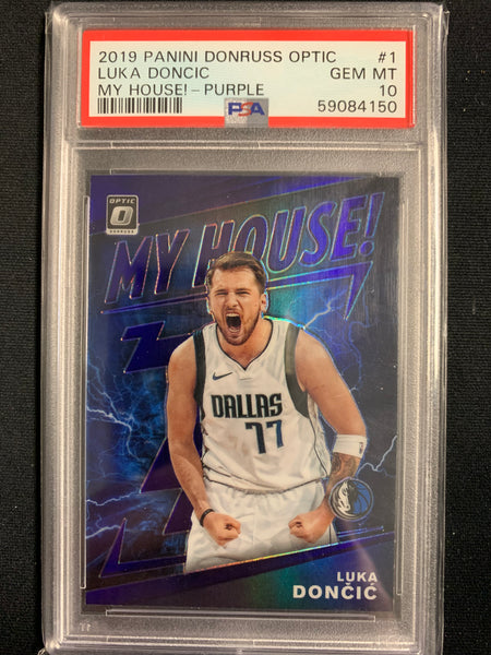 2019 PANINI DONRUSS OPTIC NBA BASKETBALL #1 DALLAS MAVERICKS - LUKA DONCIC "MY HOUSE" PURPLE SP GRADED PSA 10 GEM MINT