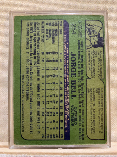 1982-83 O-PEE-CHEE BASEBALL #254 TORONTO BLUE JAYS - JORGE BELL ROOKIE CARD RAW