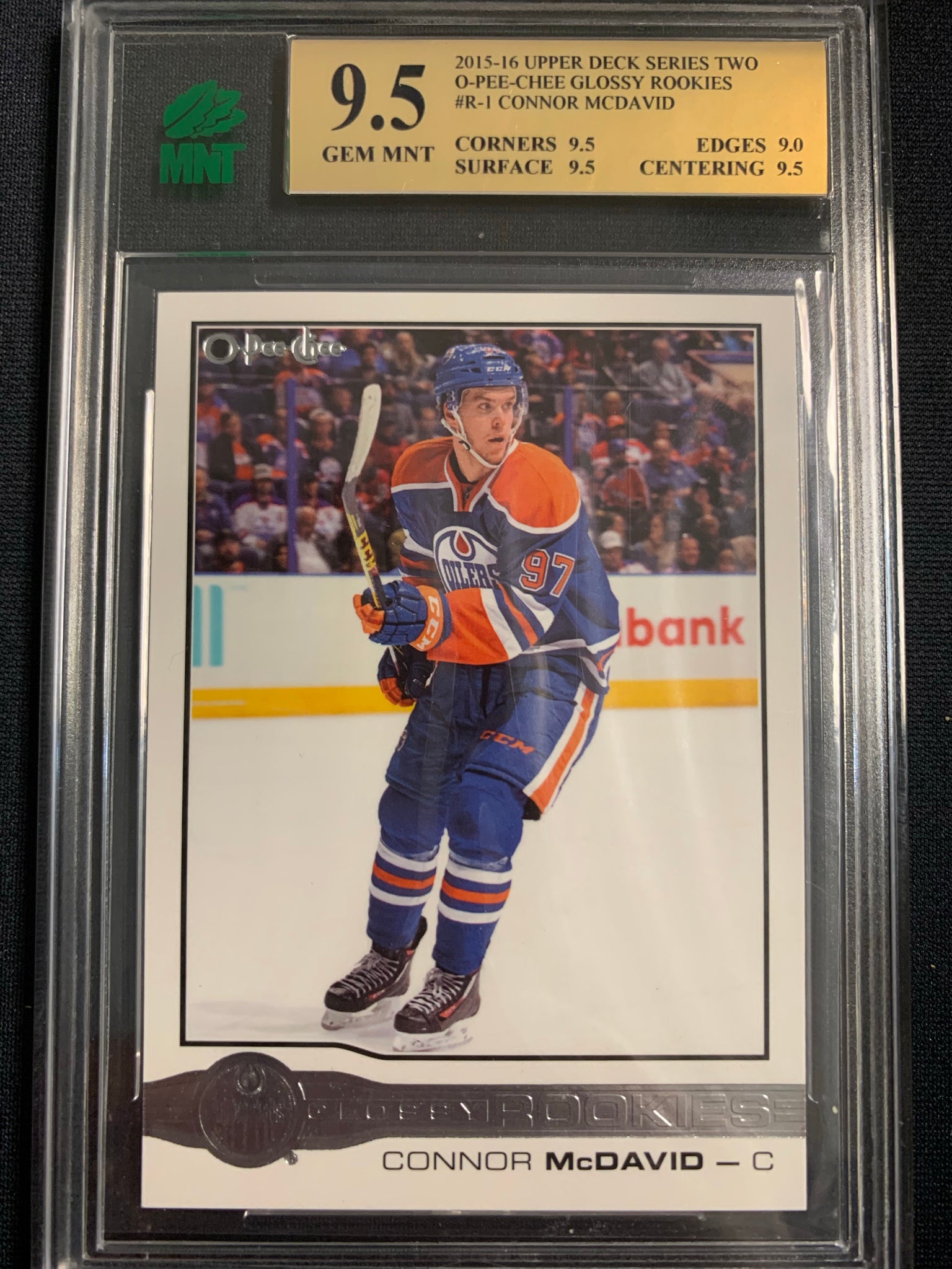 2015-16 UPPER DECK SERIES 2 HOCKEY #R-1 EDMONTON OILERS - CONNOR MCDAVID O-PEE-CHEE GLOSSY ROOKIES GRADED MNT 9.5 GEM MINT