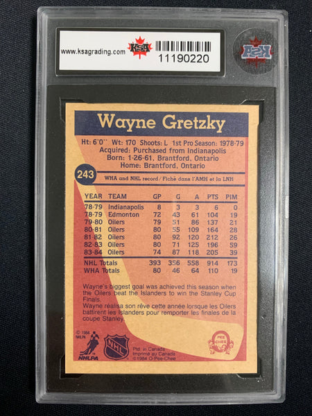 1984-85 O-PEE-CHEE HOCKEY #243 EDMONTON OILERS - WAYNE GRETZKY CARD GRADED KSA 5 EX
