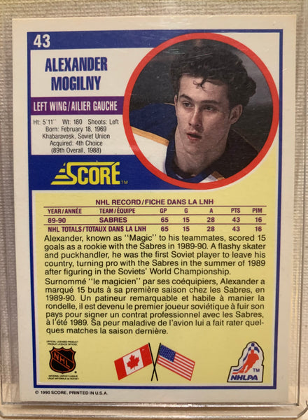 1990-91 SCORE CANADIAN HOCKEY #43 BUFFALO SABRES - ALEXANDER MOGILNY ROOKIE CARD RAW