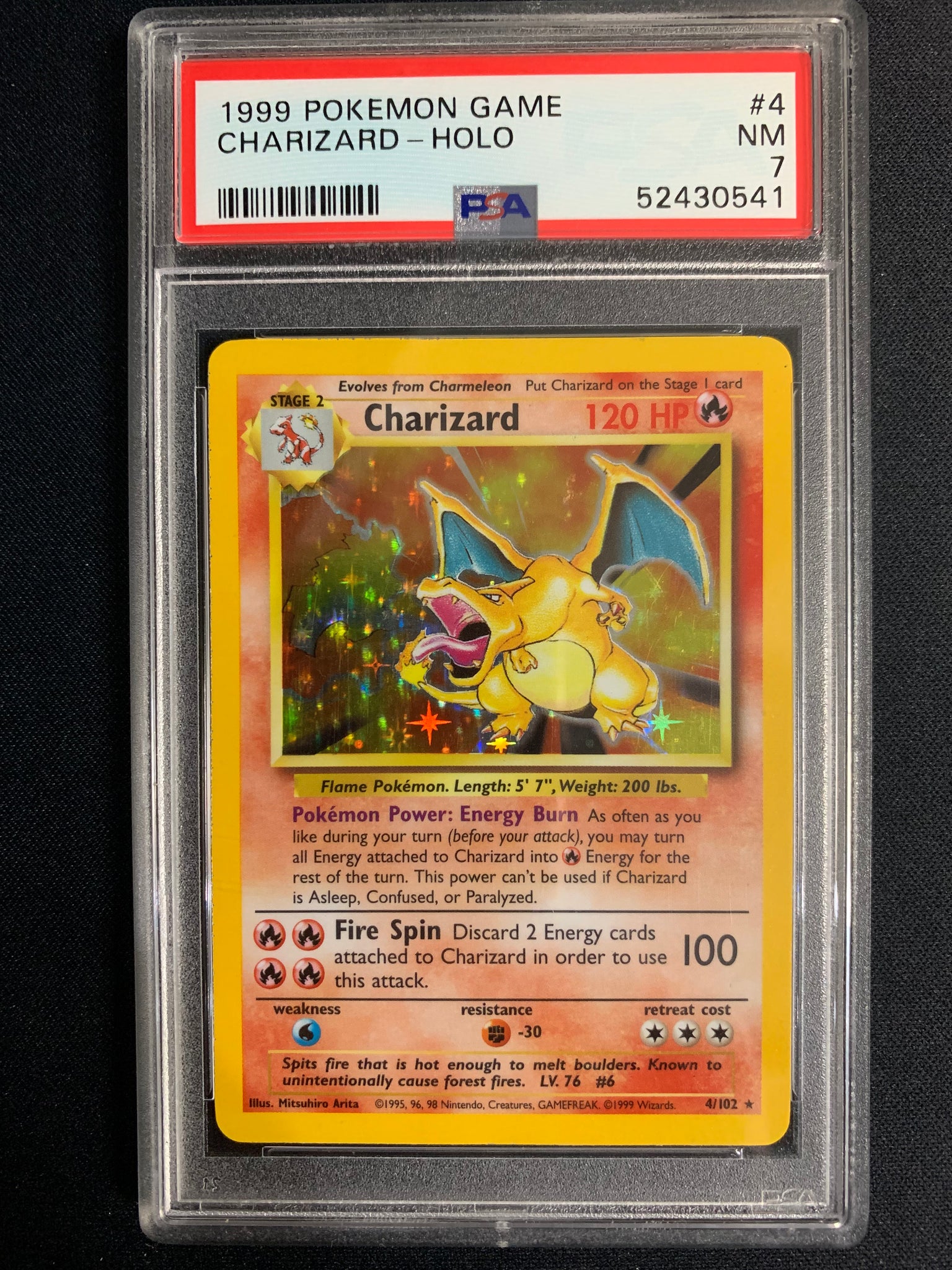 1999 POKEMON GAME - CHARIZARD HOLO 4/102 GRADED PSA 7 NM