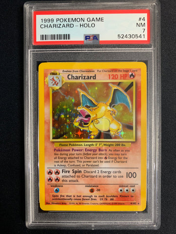 1999 POKEMON GAME - CHARIZARD HOLO 4/102 GRADED PSA 7 NM