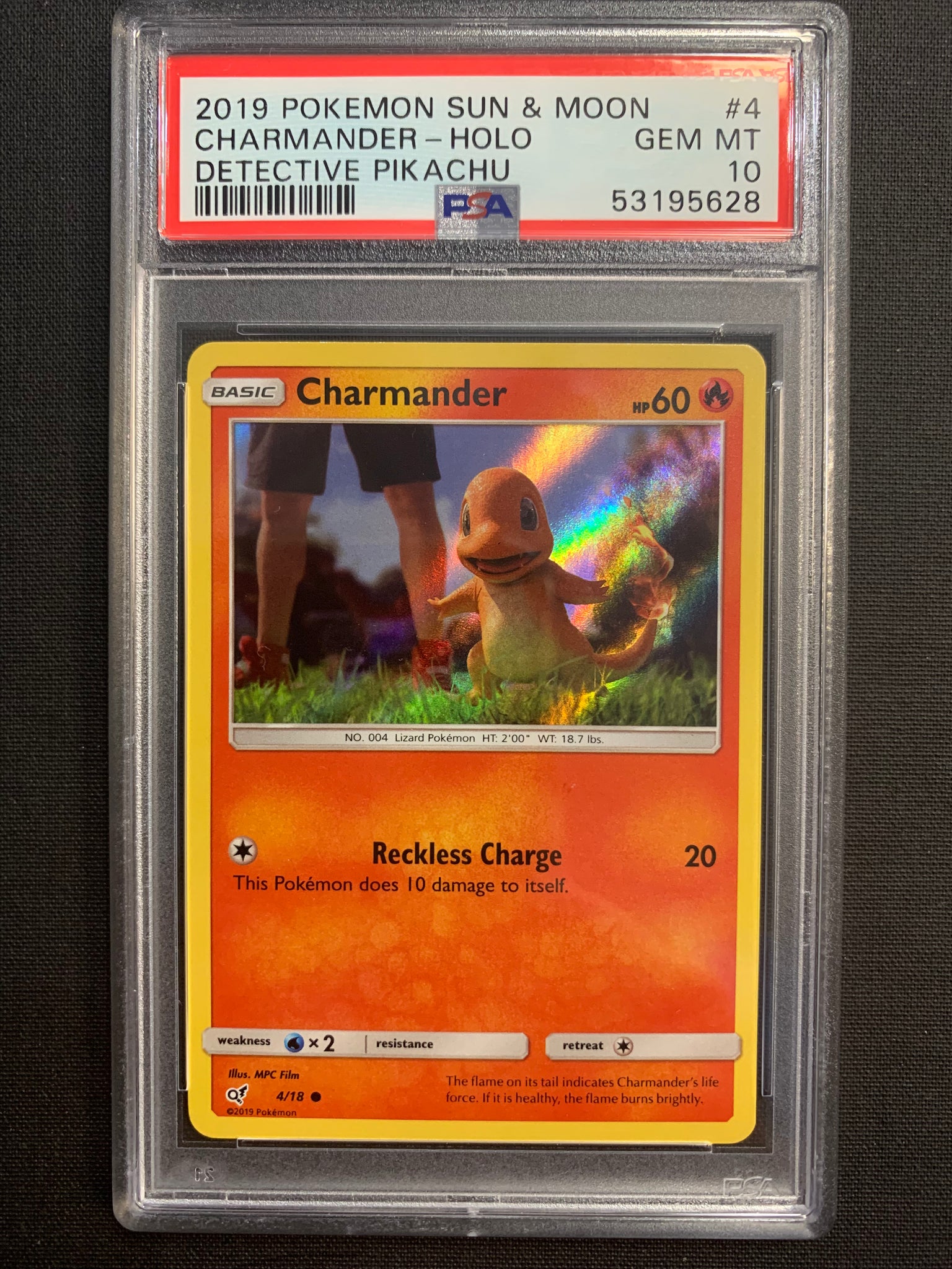 2019 POKEMON SUN & MOON DETECTIVE PIKACHU CHARMANDER HOLO #4 GRADED PSA 10 GEM MINT