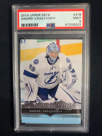 2014-15 UPPER DECK HOCKEY #478 TAMPA BAY LIGHTNING - ANDREI VASILEVSKIY YOUNG GUNS ROOKIE CARD GRADED PSA 9 MINT